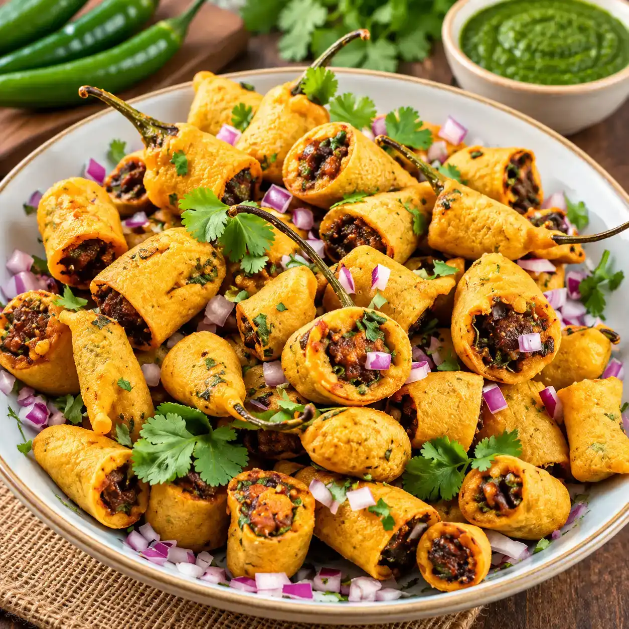 Cut Mirchi — Batter-fried chili pieces, crisp outside and flavorful inside at Apna Bazar - Eatery
